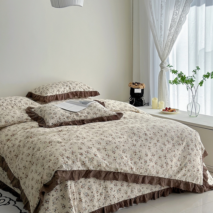 91家纺网 家纺一手货源 找家纺 佰织鑫家居 2026新款全棉法式砂洗棉花床盖款被套四件套 月桂