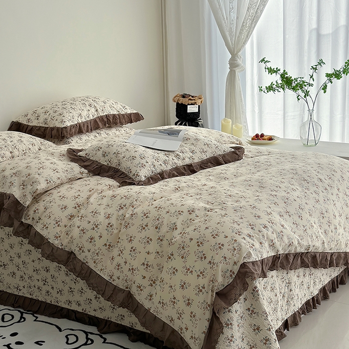 91家纺网 家纺一手货源 找家纺 佰织鑫家居 2026新款全棉法式砂洗棉花床盖款被套四件套 月桂