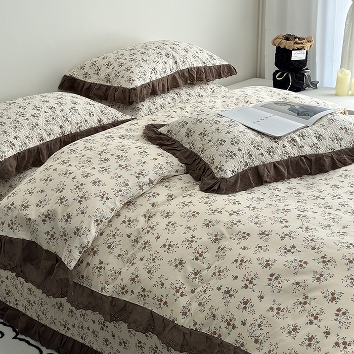 91家纺网 家纺一手货源 找家纺 佰织鑫家居 2026新款全棉法式砂洗棉花床盖款被套四件套 月桂