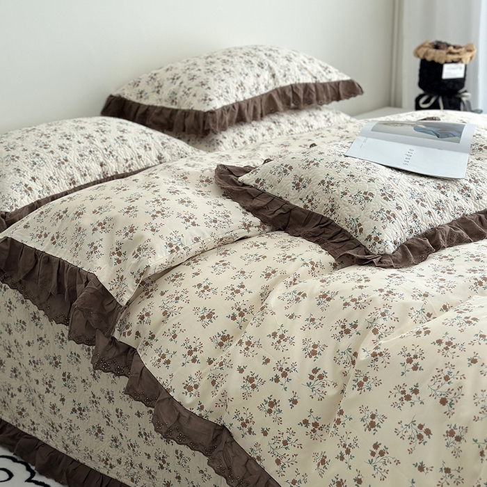 91家纺网 家纺一手货源 找家纺 佰织鑫家居 2026新款全棉法式砂洗棉花床盖款被套四件套 月桂