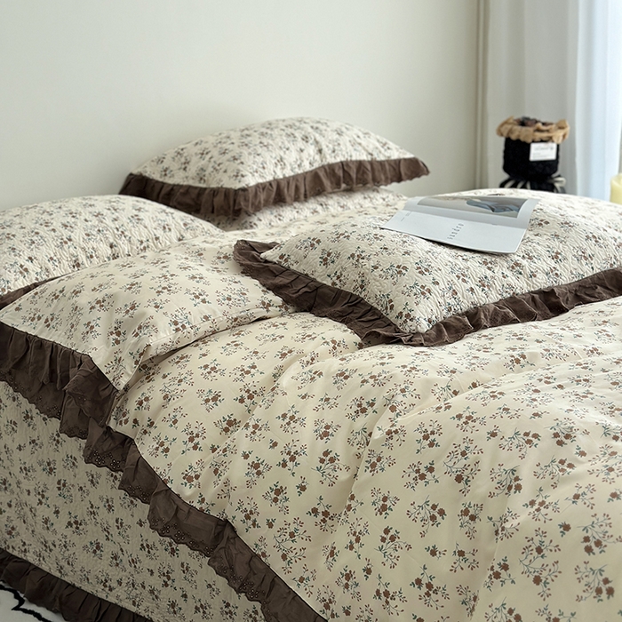 91家纺网 家纺一手货源 找家纺 佰织鑫家居 2026新款全棉法式砂洗棉花床盖款被套四件套 月桂