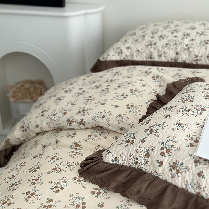 91家纺网 家纺一手货源 找家纺 佰织鑫家居 2026新款全棉法式砂洗棉花床盖款被套四件套 月桂