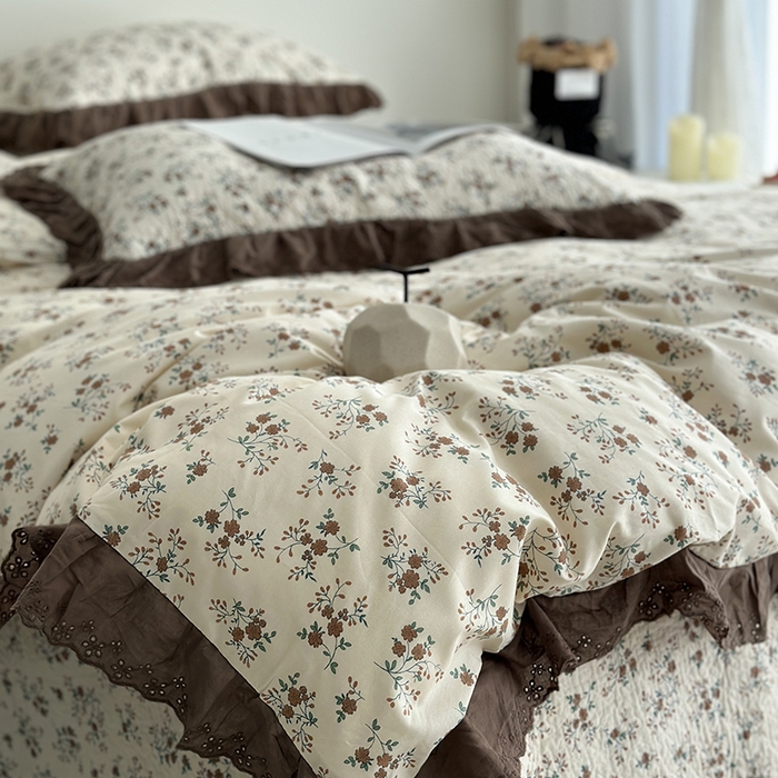 91家纺网 家纺一手货源 找家纺 佰织鑫家居 2026新款全棉法式砂洗棉花床盖款被套四件套 月桂