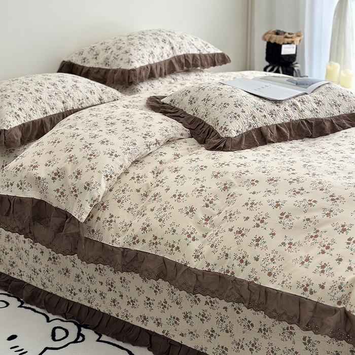 91家纺网 家纺一手货源 找家纺 佰织鑫家居 2026新款全棉法式砂洗棉花床盖款被套四件套 月桂