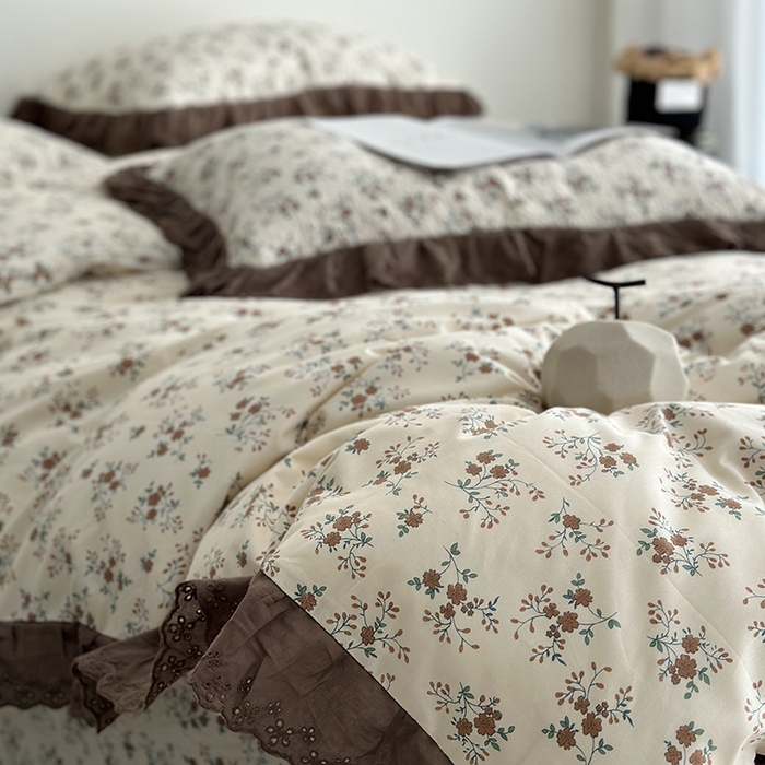 91家纺网 家纺一手货源 找家纺 佰织鑫家居 2026新款全棉法式砂洗棉花床盖款被套四件套 月桂