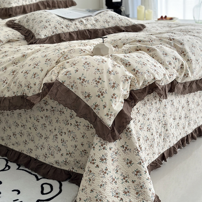 91家纺网 家纺一手货源 找家纺 佰织鑫家居 2026新款全棉法式砂洗棉花床盖款被套四件套 月桂