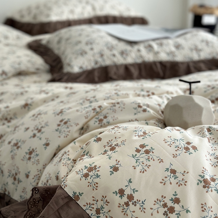 91家纺网 家纺一手货源 找家纺 佰织鑫家居 2026新款全棉法式砂洗棉花床盖款被套四件套 月桂