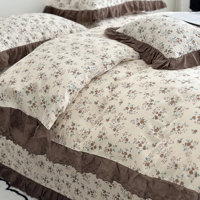 91家纺网 家纺一手货源 找家纺 佰织鑫家居 2026新款全棉法式砂洗棉花床盖款被套四件套 月桂