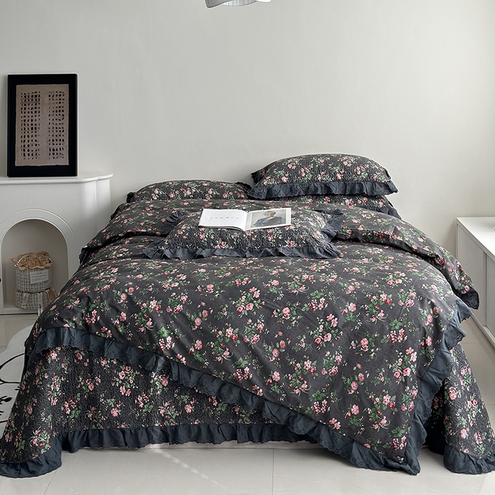 91家纺网 家纺一手货源 找家纺 佰织鑫家居 2026新款全棉法式砂洗棉花床盖款被套四件套 小美