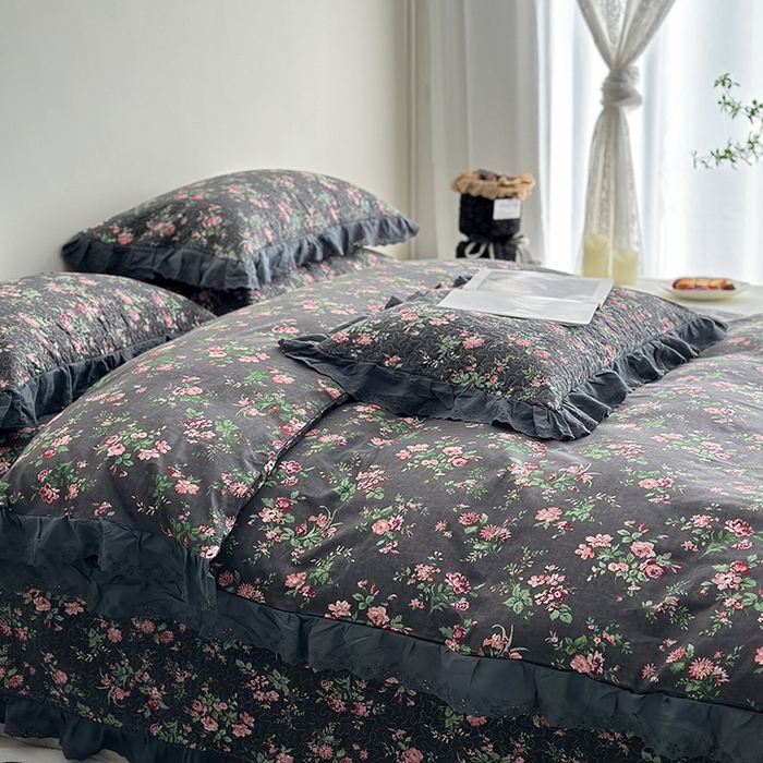 91家纺网 家纺一手货源 找家纺 佰织鑫家居 2026新款全棉法式砂洗棉花床盖款被套四件套 小美