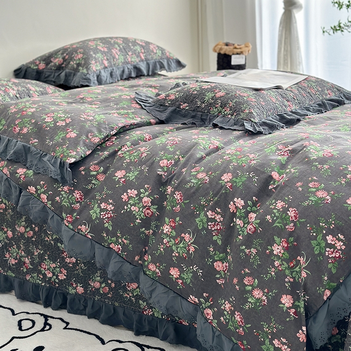 91家纺网 家纺一手货源 找家纺 佰织鑫家居 2026新款全棉法式砂洗棉花床盖款被套四件套 小美