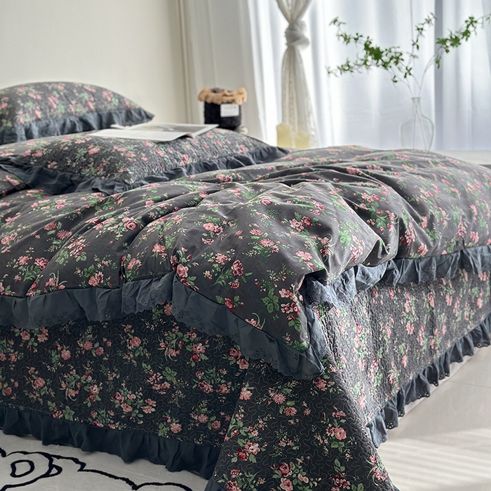 91家纺网 家纺一手货源 找家纺 佰织鑫家居 2026新款全棉法式砂洗棉花床盖款被套四件套 小美