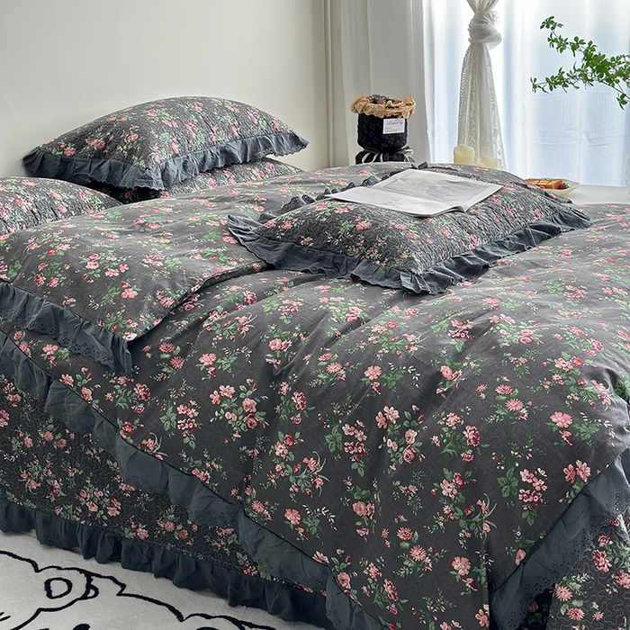 91家纺网 家纺一手货源 找家纺 佰织鑫家居 2026新款全棉法式砂洗棉花床盖款被套四件套 小美