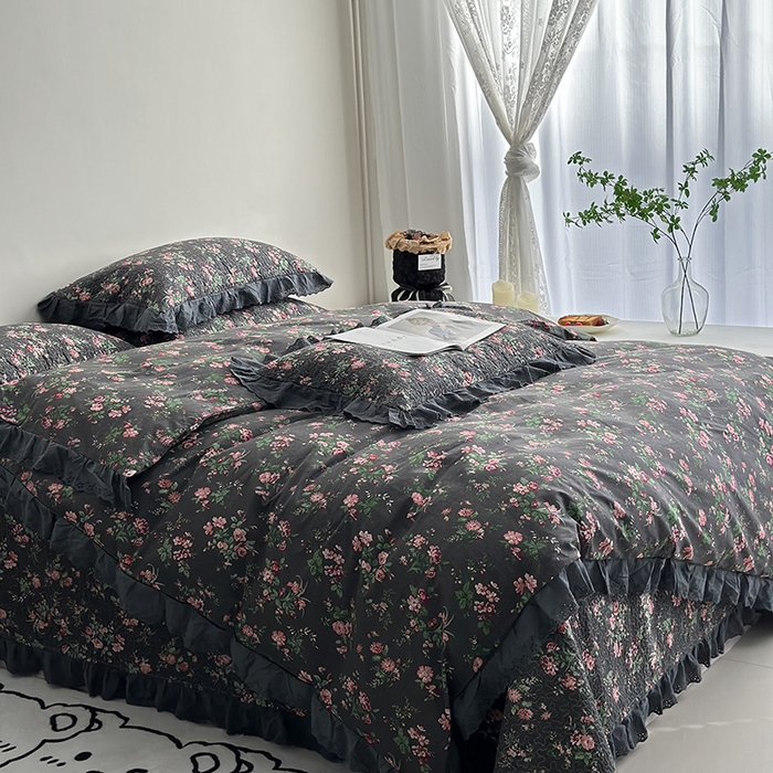 91家纺网 家纺一手货源 找家纺 佰织鑫家居 2026新款全棉法式砂洗棉花床盖款被套四件套 小美