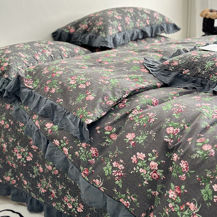 91家纺网 家纺一手货源 找家纺 佰织鑫家居 2026新款全棉法式砂洗棉花床盖款被套四件套 小美