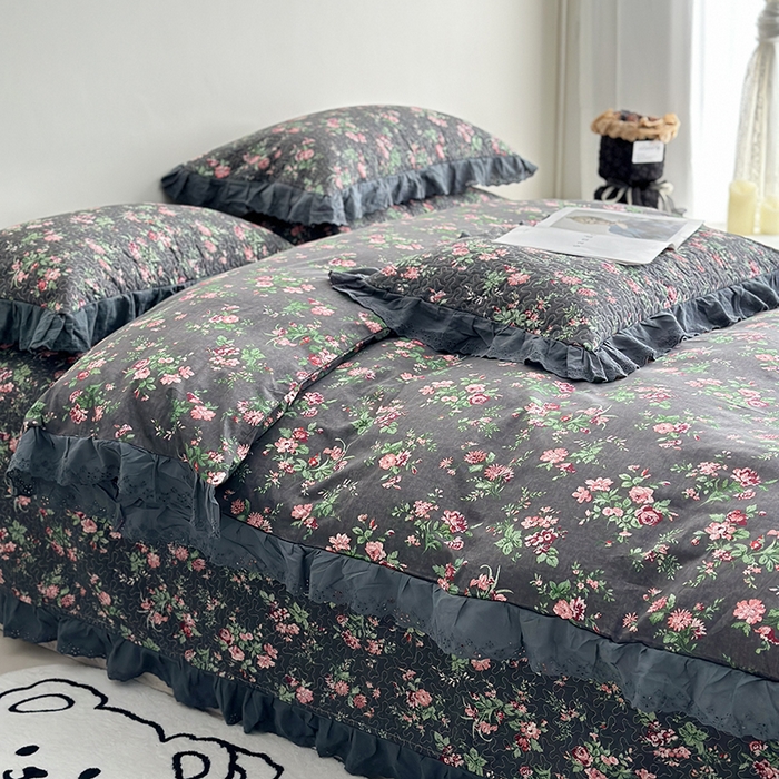 91家纺网 家纺一手货源 找家纺 佰织鑫家居 2026新款全棉法式砂洗棉花床盖款被套四件套 小美