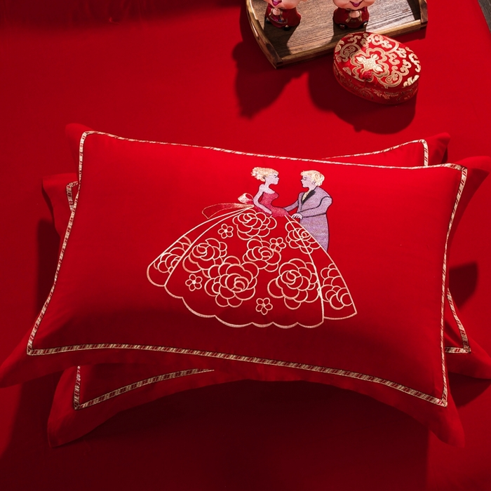 91家纺网 家纺一手货源 找家纺 慕她家纺 慕她畅销款全棉纯棉婚庆四件套大红色刺绣结婚床上用品 浪漫婚礼 大红