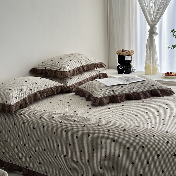 91家纺网 家纺一手货源 找家纺 佰织鑫家居 2026新款全棉法式砂洗棉花床盖款被套四件套 甜心格