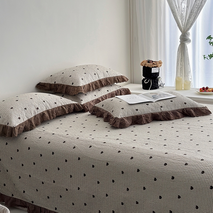 91家纺网 家纺一手货源 找家纺 佰织鑫家居 2026新款全棉法式砂洗棉花床盖款被套四件套 甜心格