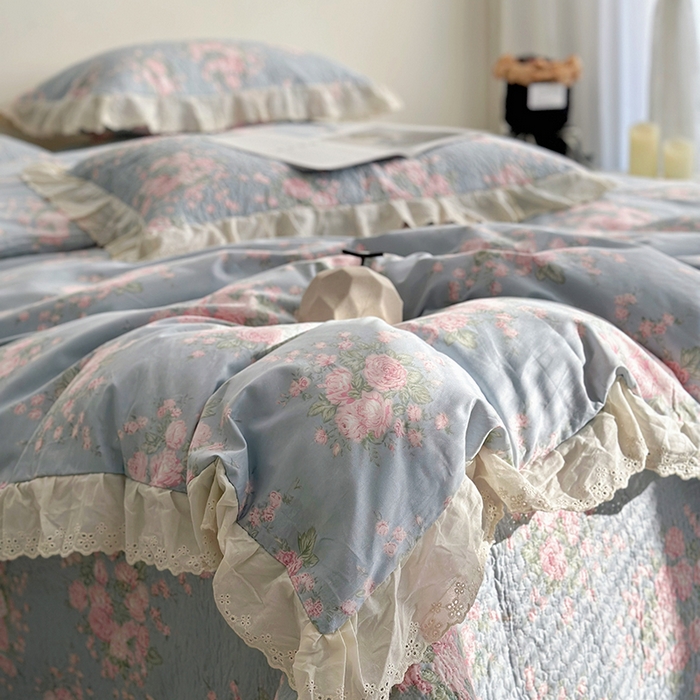 91家纺网 家纺一手货源 找家纺 佰织鑫家居 2026新款全棉法式砂洗棉花床盖款被套四件套 苏里南