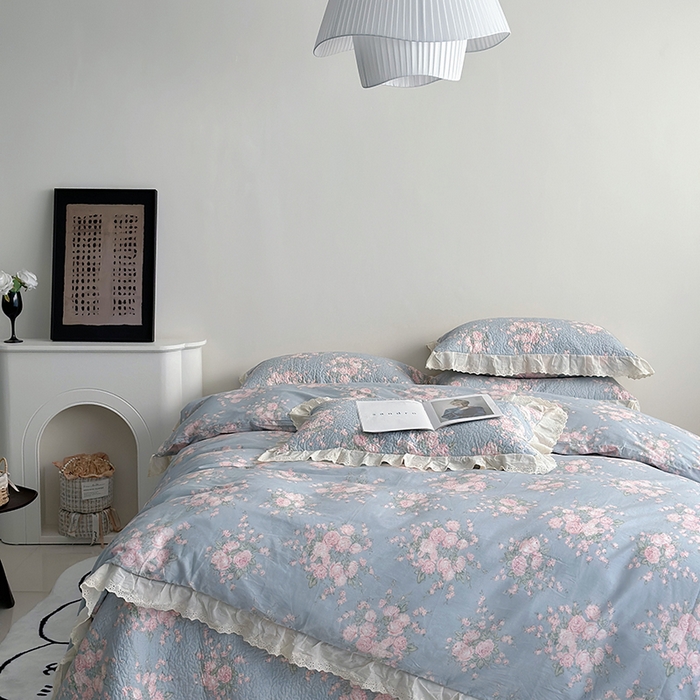 91家纺网 家纺一手货源 找家纺 佰织鑫家居 2026新款全棉法式砂洗棉花床盖款被套四件套 苏里南