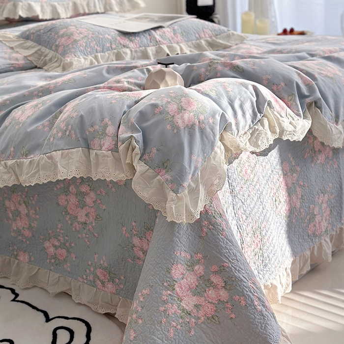 91家纺网 家纺一手货源 找家纺 佰织鑫家居 2026新款全棉法式砂洗棉花床盖款被套四件套 苏里南