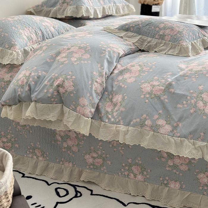 91家纺网 家纺一手货源 找家纺 佰织鑫家居 2026新款全棉法式砂洗棉花床盖款被套四件套 苏里南