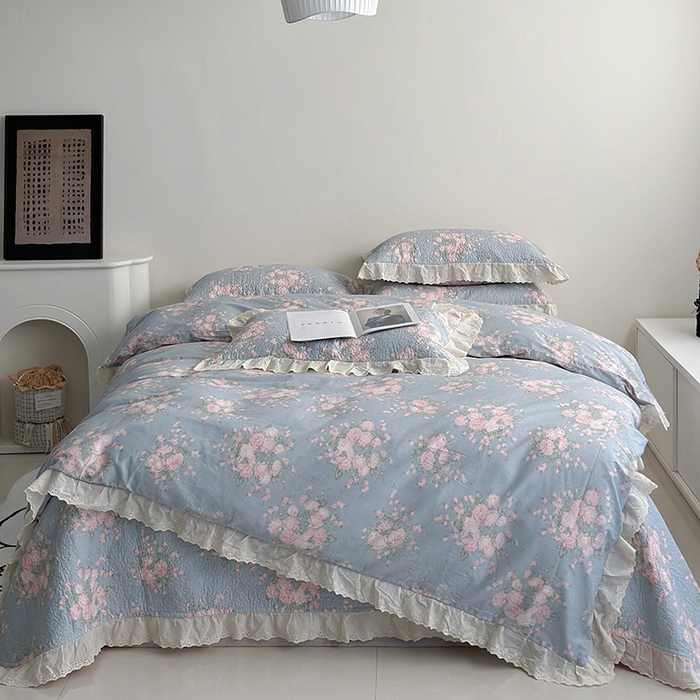 佰织鑫家居 2026新款全棉法式砂洗棉花床盖款被套四件套 苏里南