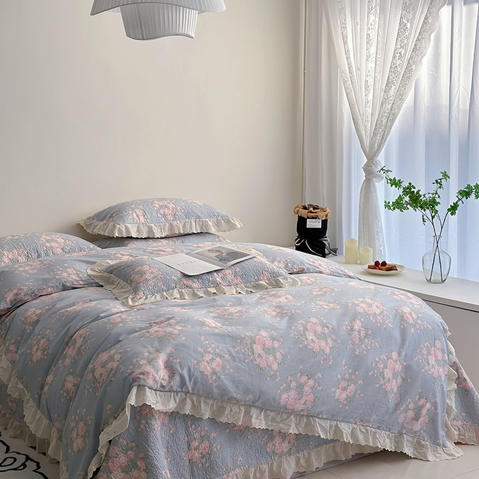 91家纺网 家纺一手货源 找家纺 佰织鑫家居 2026新款全棉法式砂洗棉花床盖款被套四件套 苏里南