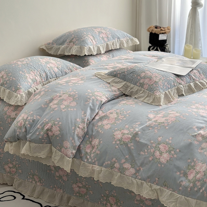 91家纺网 家纺一手货源 找家纺 佰织鑫家居 2026新款全棉法式砂洗棉花床盖款被套四件套 苏里南