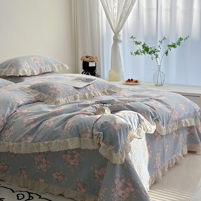 91家纺网 家纺一手货源 找家纺 佰织鑫家居 2026新款全棉法式砂洗棉花床盖款被套四件套 苏里南