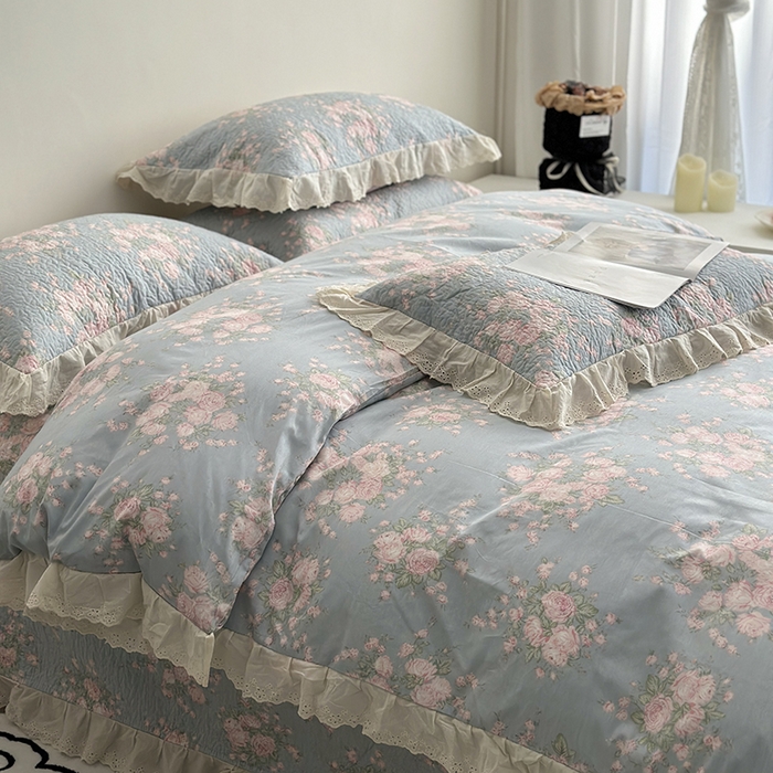 91家纺网 家纺一手货源 找家纺 佰织鑫家居 2026新款全棉法式砂洗棉花床盖款被套四件套 苏里南