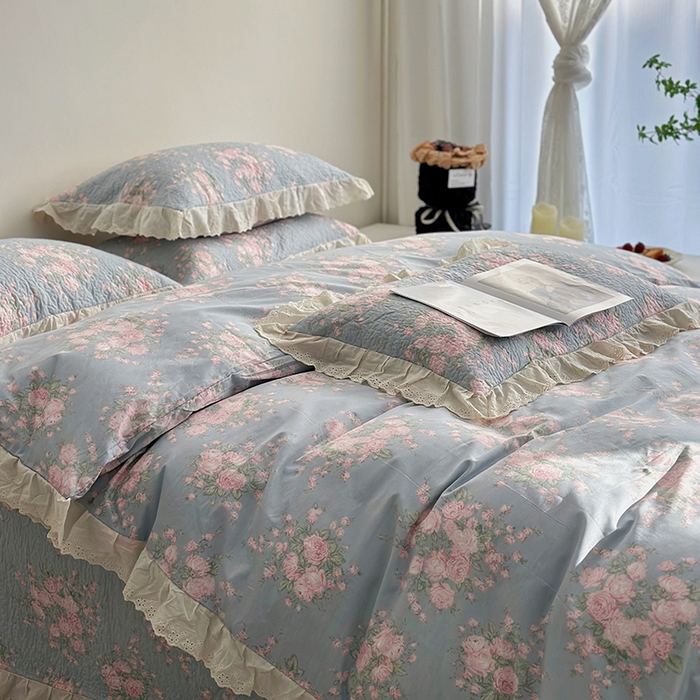 91家纺网 家纺一手货源 找家纺 佰织鑫家居 2026新款全棉法式砂洗棉花床盖款被套四件套 苏里南