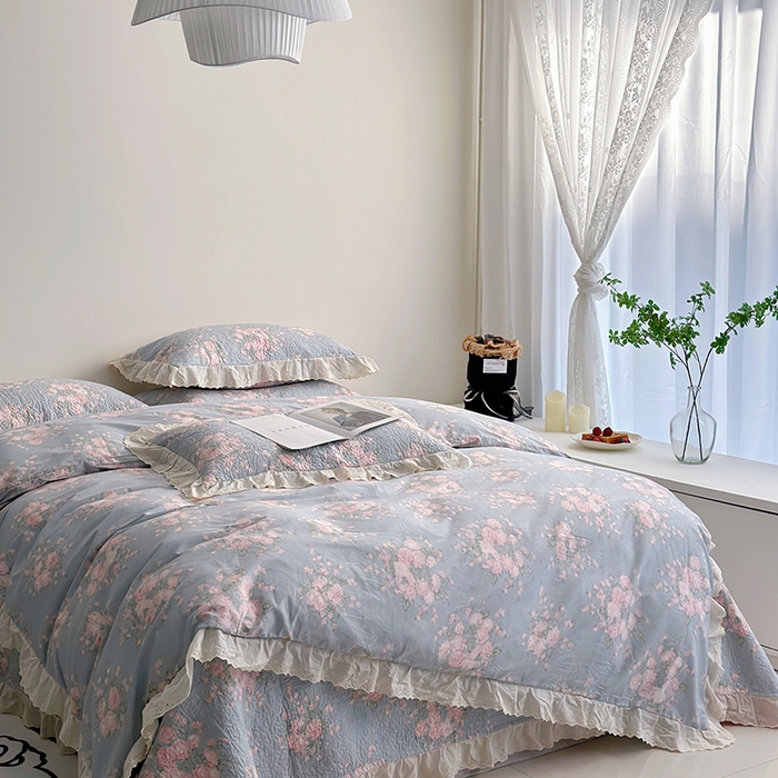 91家纺网 家纺一手货源 找家纺 佰织鑫家居 2026新款全棉法式砂洗棉花床盖款被套四件套 苏里南