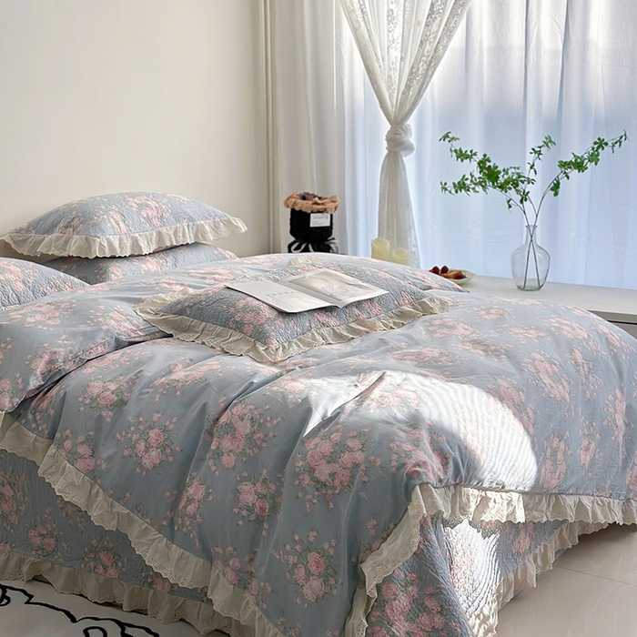 91家纺网 家纺一手货源 找家纺 佰织鑫家居 2026新款全棉法式砂洗棉花床盖款被套四件套 苏里南