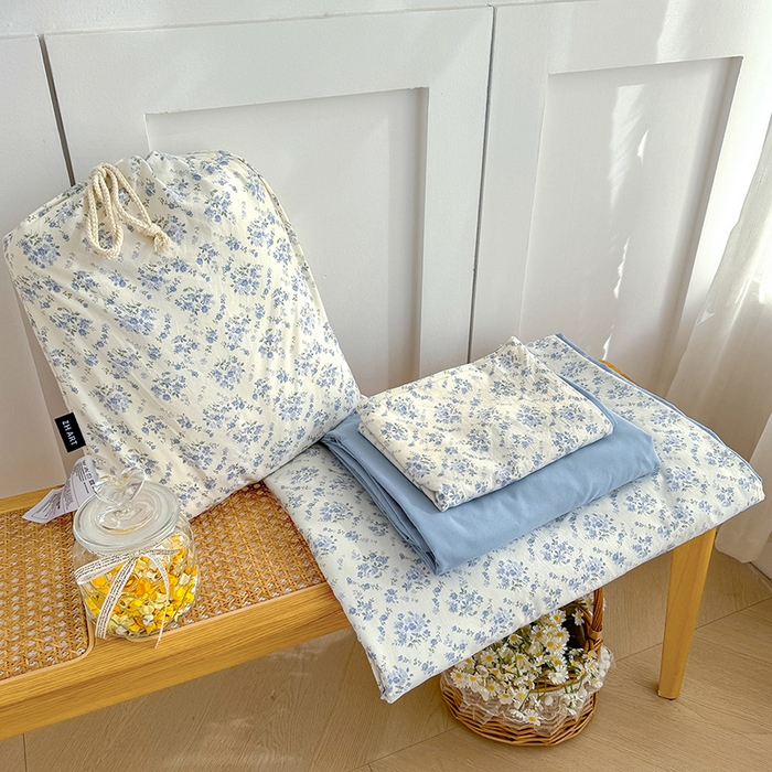 铺尚美家纺 2026新款春款A类古法水洗仿棉云感棉小布袋四件套 蓝岛风铃