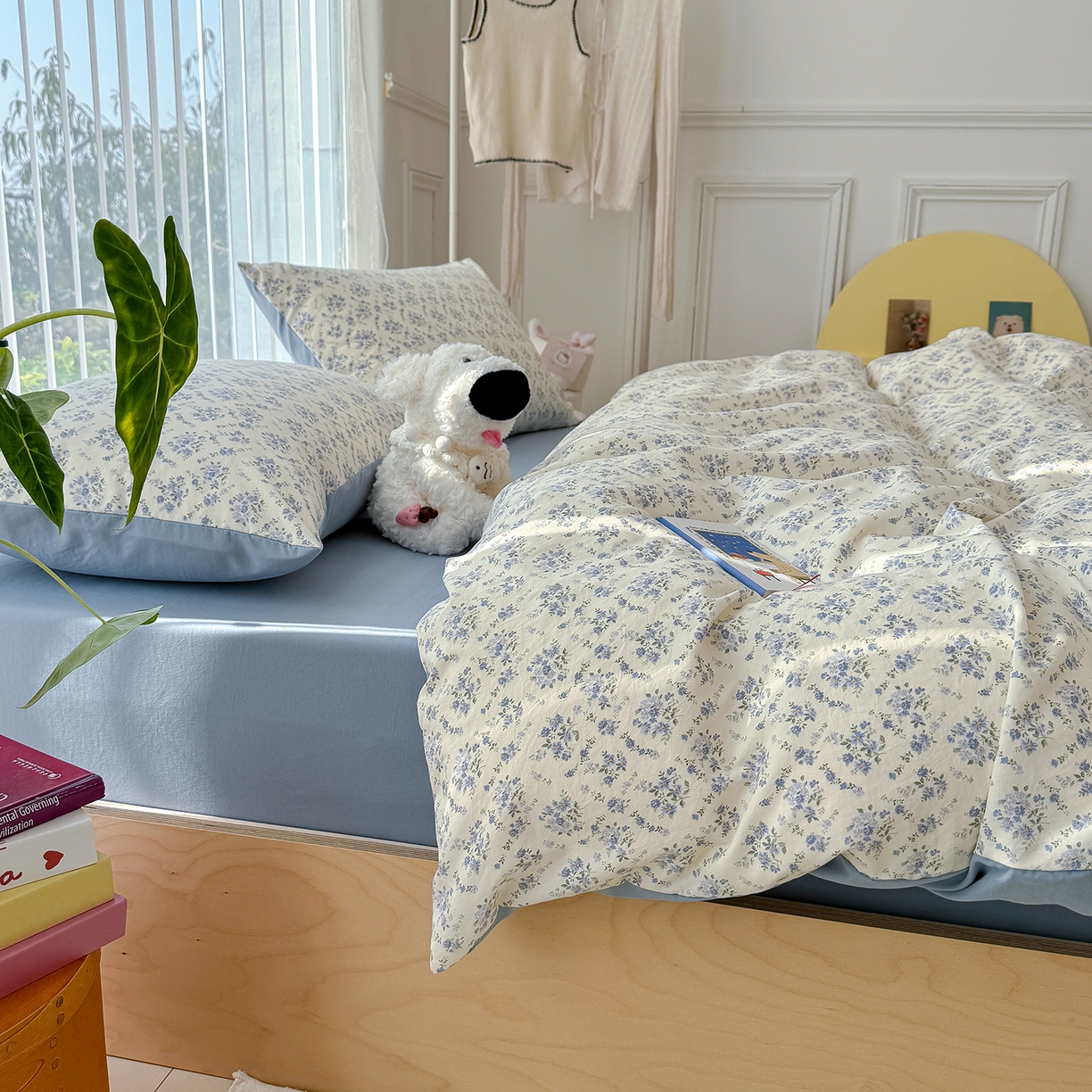 91家纺网 家纺一手货源 找家纺 铺尚美家纺 2026新款春款A类古法水洗仿棉云感棉小布袋四件套 蓝岛风铃