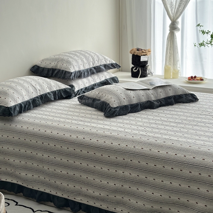 91家纺网 家纺一手货源 找家纺 佰织鑫家居 2026新款全棉法式砂洗棉花床盖款被套四件套 伦敦雾灰