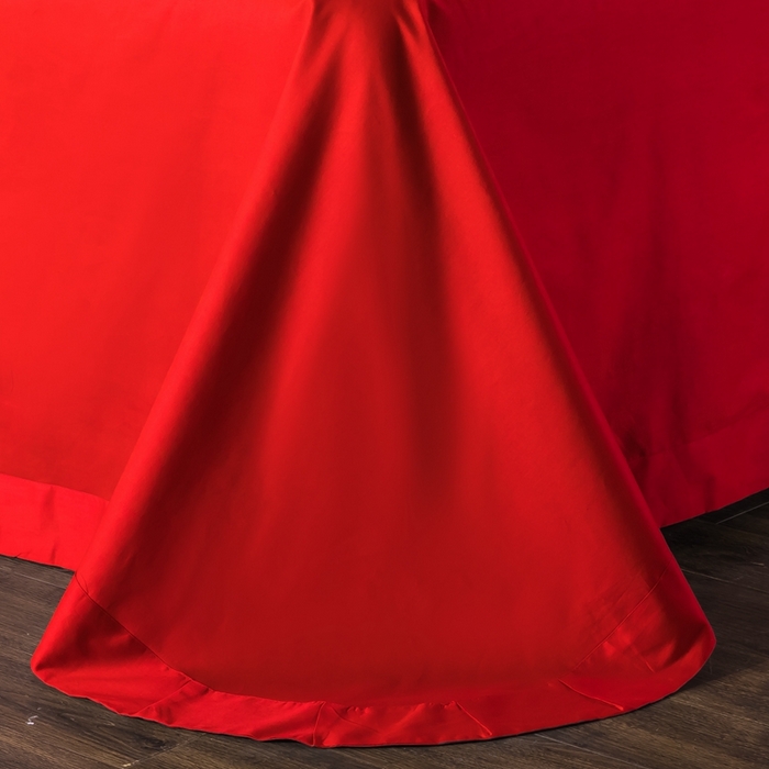 91家纺网 家纺一手货源 找家纺 慕她家纺 慕她畅销款全棉纯棉婚庆四件套大红色刺绣结婚床上用品 龙凤成双