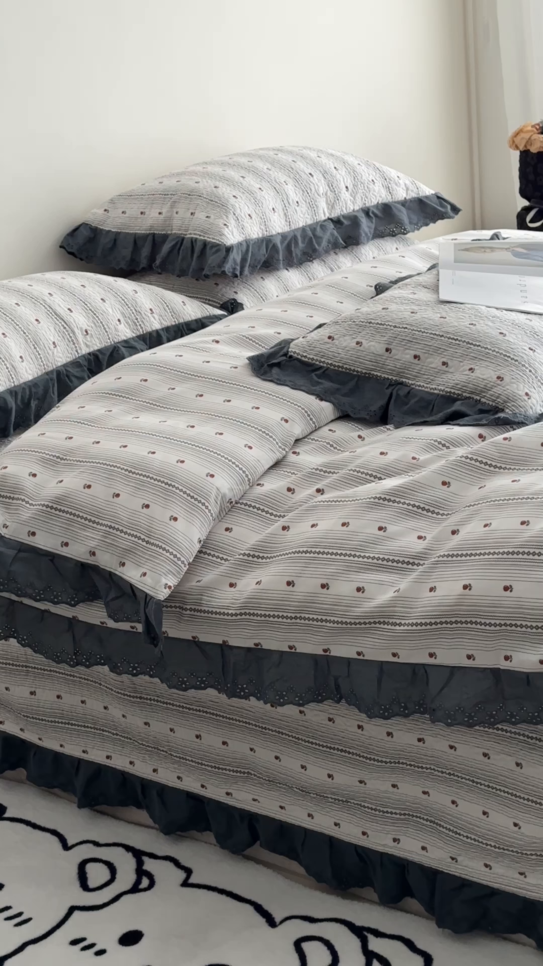 91家纺网 家纺一手货源 找家纺 佰织鑫家居 2026新款全棉法式砂洗棉花床盖款被套四件套 伦敦雾灰