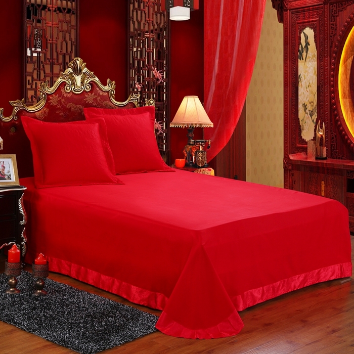 91家纺网 家纺一手货源 找家纺 慕她家纺 慕她畅销款全棉纯棉婚庆四件套大红色刺绣结婚床上用品 龙凤贺喜