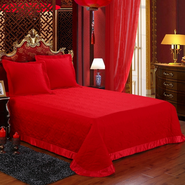 91家纺网 家纺一手货源 找家纺 慕她家纺 慕她畅销款全棉纯棉婚庆四件套大红色刺绣结婚床上用品 龙凤贺喜