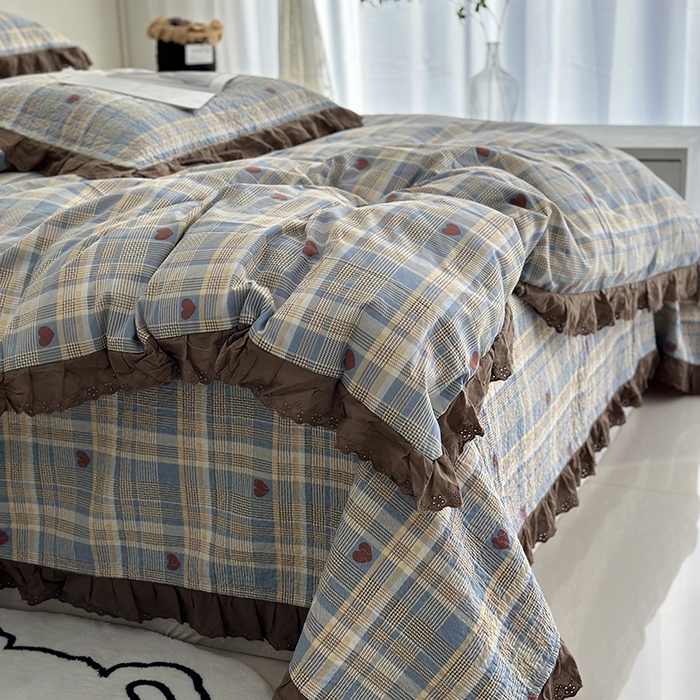 91家纺网 家纺一手货源 找家纺 佰织鑫家居 2026新款全棉法式砂洗棉花床盖款被套四件套 莱恩