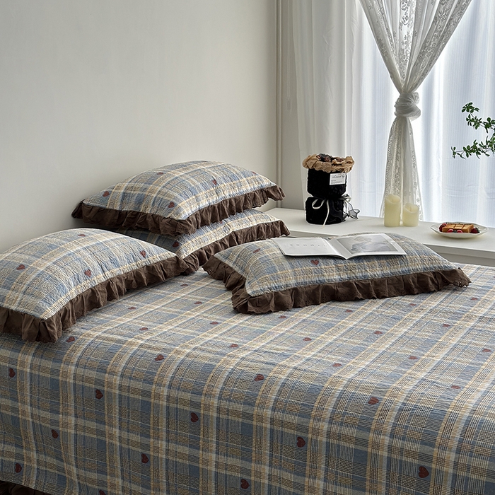 91家纺网 家纺一手货源 找家纺 佰织鑫家居 2026新款全棉法式砂洗棉花床盖款被套四件套 莱恩