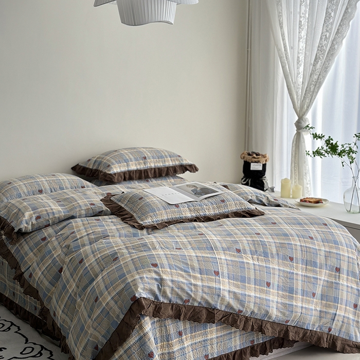 91家纺网 家纺一手货源 找家纺 佰织鑫家居 2026新款全棉法式砂洗棉花床盖款被套四件套 莱恩