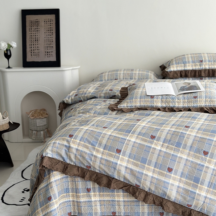 91家纺网 家纺一手货源 找家纺 佰织鑫家居 2026新款全棉法式砂洗棉花床盖款被套四件套 莱恩