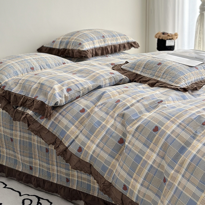 91家纺网 家纺一手货源 找家纺 佰织鑫家居 2026新款全棉法式砂洗棉花床盖款被套四件套 莱恩