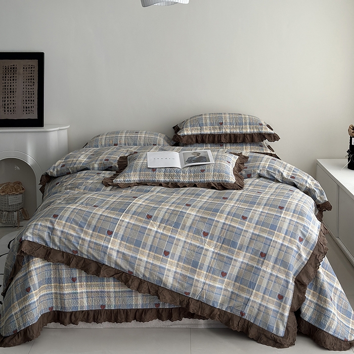 佰织鑫家居 2026新款全棉法式砂洗棉花床盖款被套四件套 莱恩