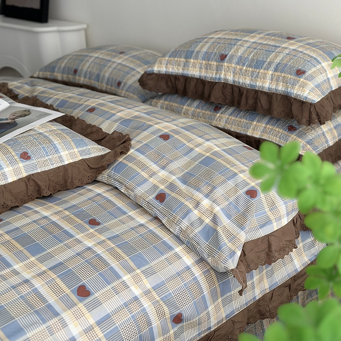 91家纺网 家纺一手货源 找家纺 佰织鑫家居 2026新款全棉法式砂洗棉花床盖款被套四件套 莱恩