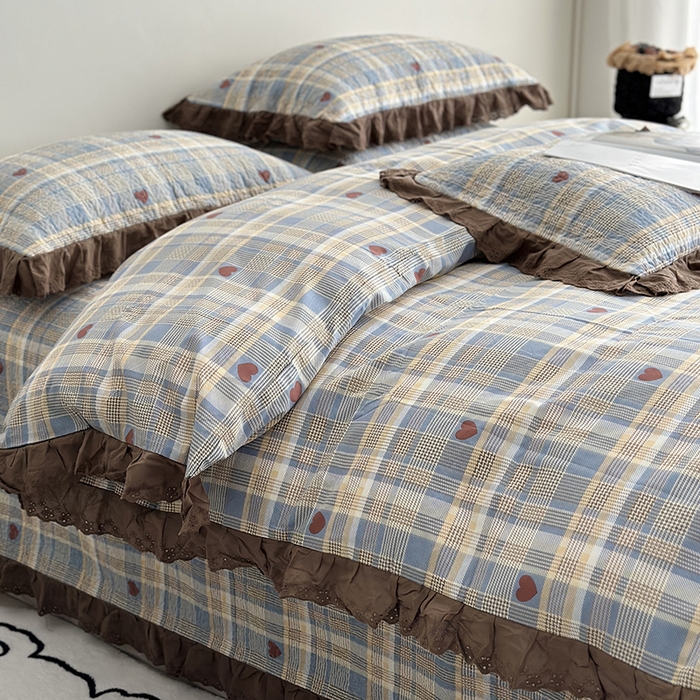 91家纺网 家纺一手货源 找家纺 佰织鑫家居 2026新款全棉法式砂洗棉花床盖款被套四件套 莱恩